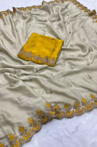 beige silk wedding saree with embroidery and zari work