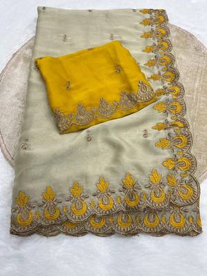 beige silk wedding saree with embroidery and zari work 3