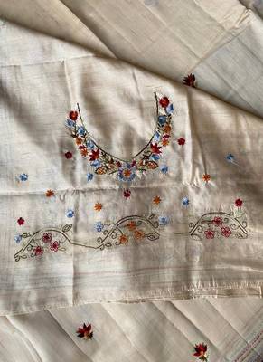 Cream Color  machine woven embroidery Work art silk saree  5