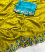 Mustard Color Embroidery and zari work Silk Saree