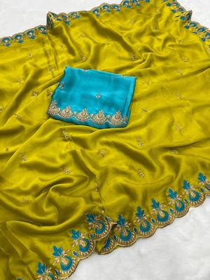 mustard silk saree with embroidery and zari work 2