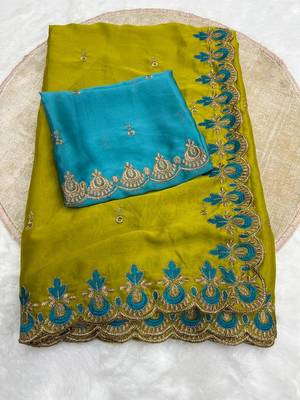 mustard silk saree with embroidery and zari work 3