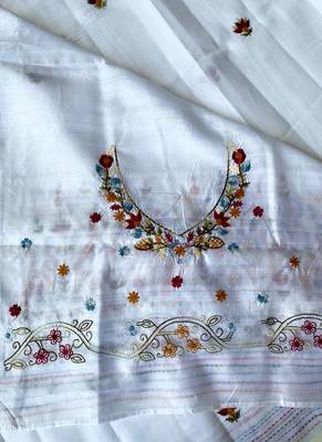 White Color  machine woven embroidery Work art silk saree  5