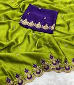 Parrot Green  Color Embroidery and zari work Silk Saree