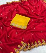 Red Color Embroidery and zari work Silk Saree