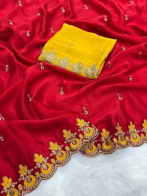red rangoli silk saree with embroidery zari work 2