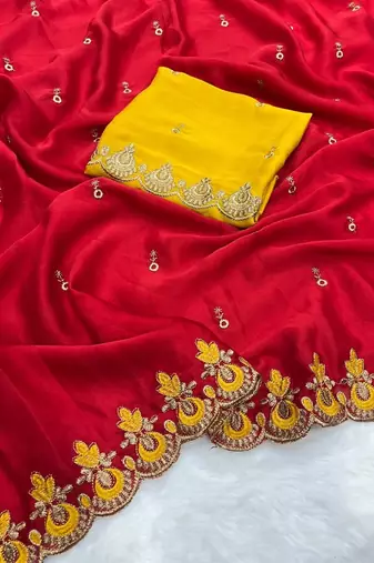 red rangoli silk saree with embroidery zari work