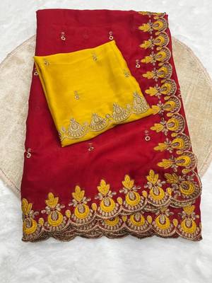 red rangoli silk saree with embroidery zari work 3