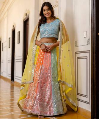 multicolor faux georgette lehenga choli with net dupatta 1