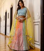 Multicolor Sequins Embroidered Lehenga Choli with Net Dupatta