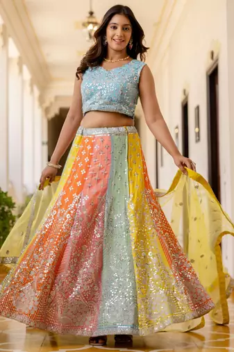 multicolor faux georgette lehenga choli with net dupatta