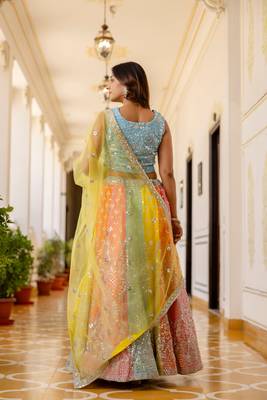 multicolor faux georgette lehenga choli with net dupatta 3