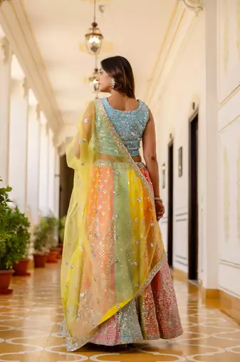 multicolor faux georgette lehenga choli with net dupatta