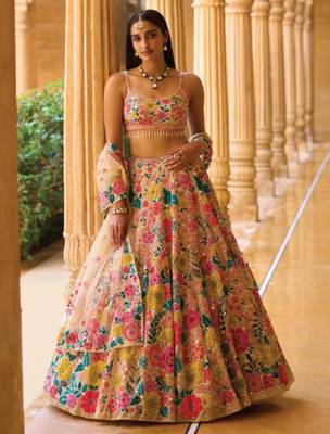 multicolor floral georgette lehenga choli with net dupatta 1