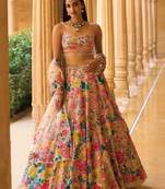 Multicolor Floral Georgette Lehenga Set with Embroidered Blouse and Soft Net Dupatta