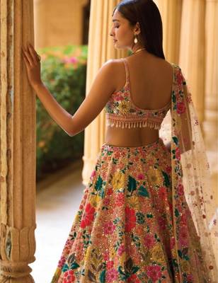 multicolor floral georgette lehenga choli with net dupatta 3