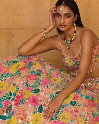 multicolor floral georgette lehenga choli with net dupatta 4