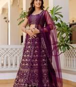 Elegant Wine Georgette Lehenga Choli with Sequins Embroidery