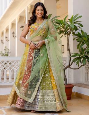 multicolor georgette lehenga choli with net dupatta 1