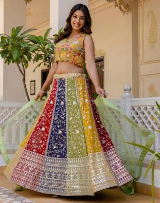 multicolor georgette lehenga choli with net dupatta 2