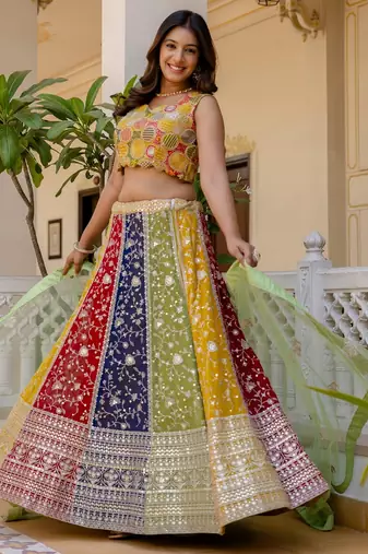 multicolor georgette lehenga choli with net dupatta