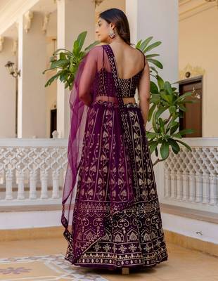 wine georgette lehenga choli with sequins embroidery 3
