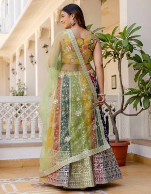 multicolor georgette lehenga choli with net dupatta 3