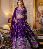 Purple Georgette Lehenga Choli Set with Thread and Sequin Embroidery