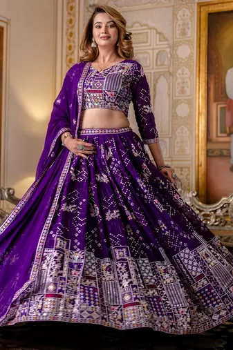 purple georgette lehenga choli with sequin embroidery