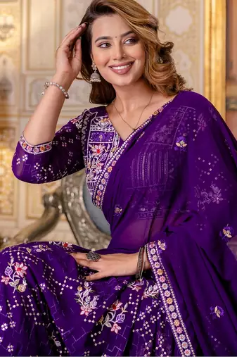 purple georgette lehenga choli with sequin embroidery