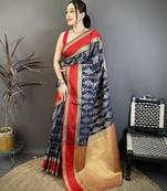 navy blue lichi silk weaving jacquard pattu zari work kanchipuram saree