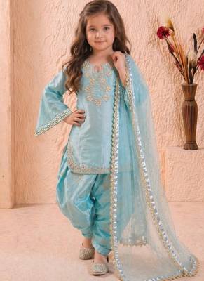 sky blue silk kids palazzo suit with dupatta set 2