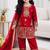 Red embroidered fendy silk kurta with pant & dupatta set