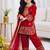 Red embroidered fendy silk kurta with pant & dupatta set