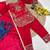 Red embroidered fendy silk kurta with pant & dupatta set