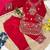 Red embroidered fendy silk kurta with pant & dupatta set