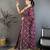 wine vichitra silk animal motifs foil print sequin & zari embroidery work bandhani saree