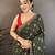 dark green vichitra silk animal motifs foil print sequin embroidery work bandhani saree