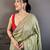 sage green vichitra silk animal motifs foil print sequin embroidery work bandhani saree