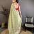 sage green vichitra silk animal motifs foil print sequin embroidery work bandhani saree