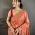 peach vichitra silk animal motifs foil print sequin & zari embroidery work bandhani saree