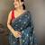 blue vichitra silk animal motifs foil print sequin & zari embroidery work bandhani saree