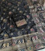 Black Color  Meenakari Zari Weaving Work  Satin Silk  Saree