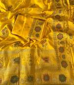 Yellow Color  Meenakari Zari Weaving Work  Satin Silk  Saree