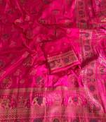 Rani Pink Color  Meenakari Zari Weaving Work  Satin Silk  Saree