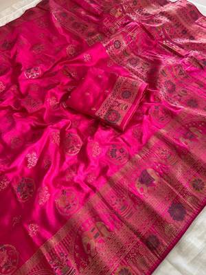 rani pink satin silk wedding saree with meenakari work 2