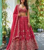 Elegant Pink Flowing Chinon Zari, Dori & Sequence Embroidered indian wedding lattest designer lehenga choli