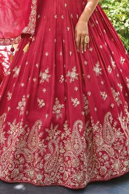 pink chinon zari embroidered wedding lehenga choli set 5