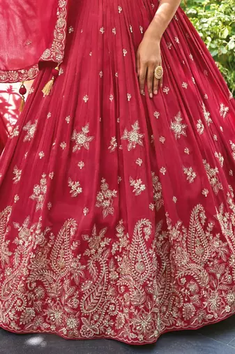 pink chinon zari embroidered wedding lehenga choli set