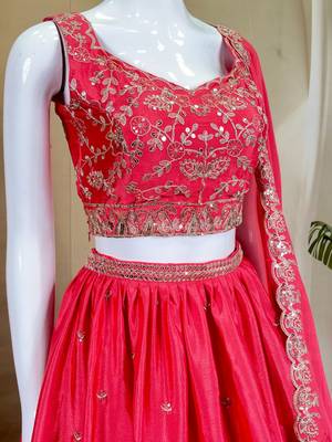 pink chinon zari embroidered wedding lehenga choli set 7